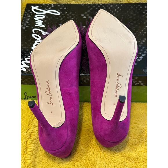 Sam Edelman Haide Fuchsia Feather Suede Leather Pom Pom Stiletto Pumps Heels 10M - Picture 7 of 12